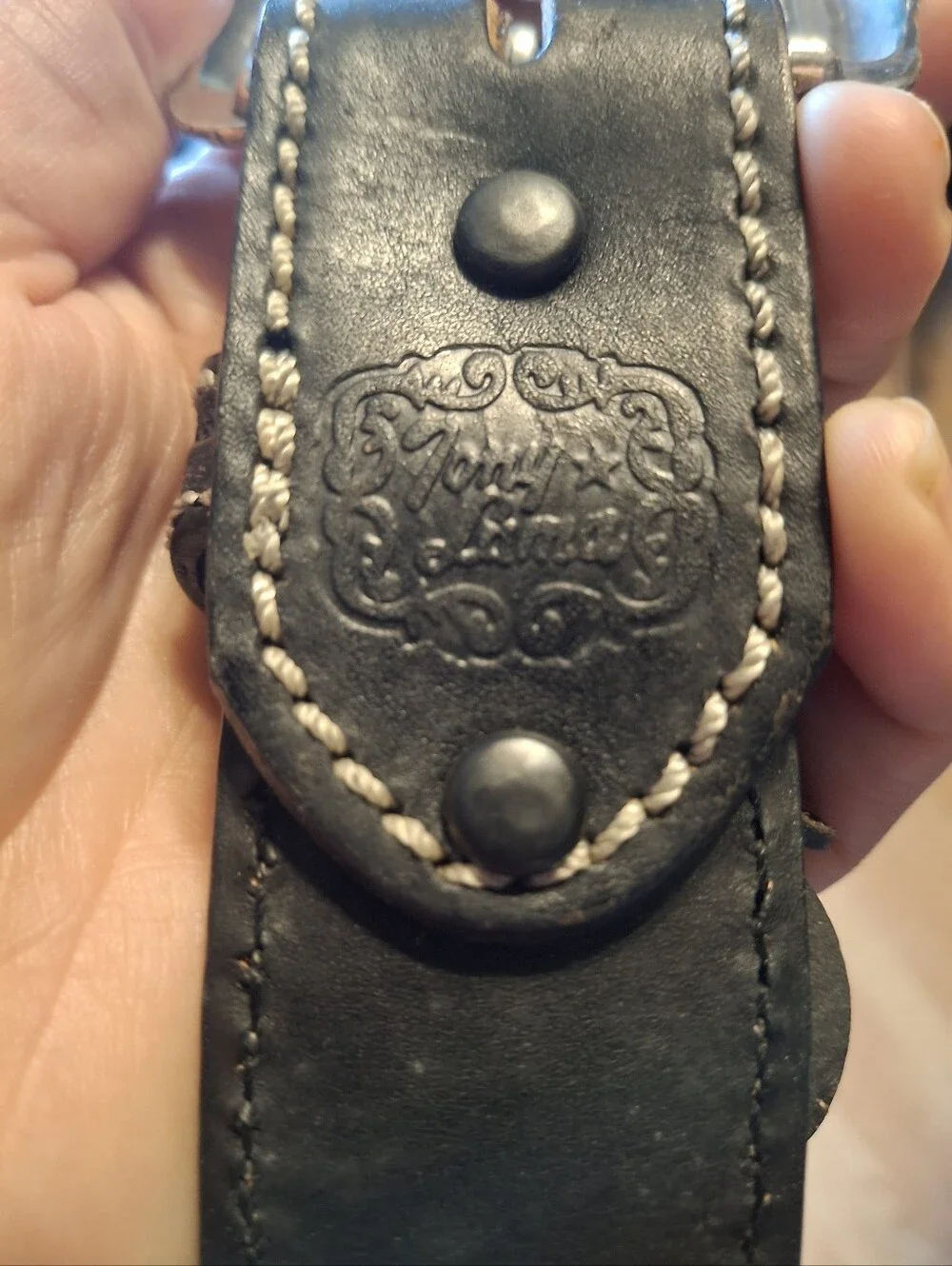 TONY LAMA Black Braided Leather Men's Bracelet with Silver Accents